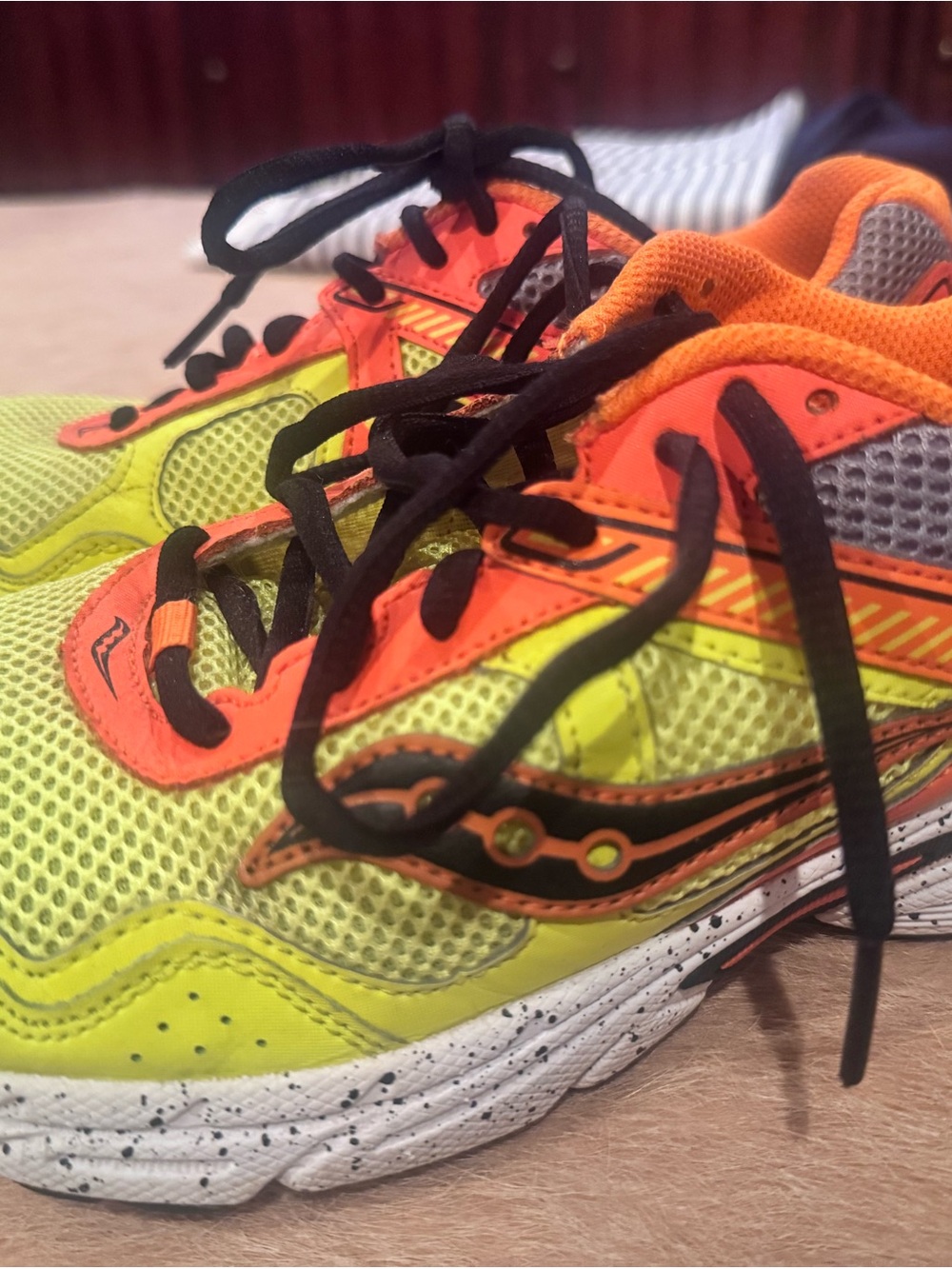 Saucony Neon Yellow and Orange Mesh Running Sneakers